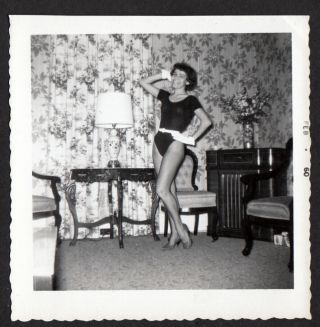 Long Sexy Legs Woman Pinup Pose In Hot Dance Costume 1960 Vintage Photo