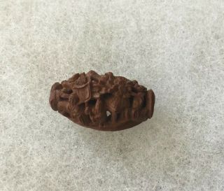 Antique Vintage Rare Chinese Carved People Hediao Peach Pit Bead.  22 X 13 Mm
