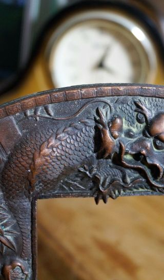Antique Art Nouveau Bronze Copper Photo Frame Chinese Dragon Serpent 2