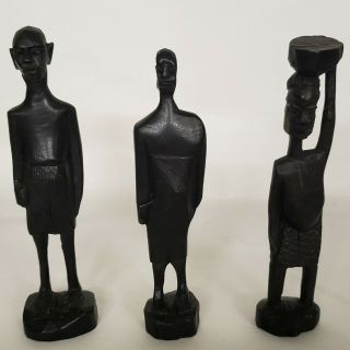 3 Hand Carved Ebony Wood Sculpture African Tribal Art Statue Figure 6.  5 "