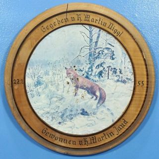 13 " Vintage German Black Forest Wood Carving Hunt Target Prize Sly Fox 1955