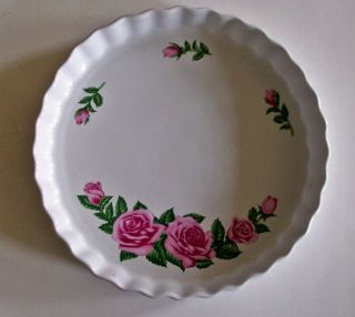 Christineholm Fluted Quiche Dish Vintage Tart Pan Rose Pattern Porcelain