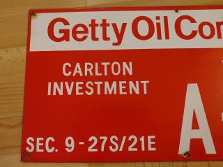 Vintage 1950s Getty Oil Company Porcelain Well Lease Sign 12 