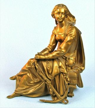 Nautical Goddess With Anchor Rare Antique Spelter Metal Clock Topper Statue