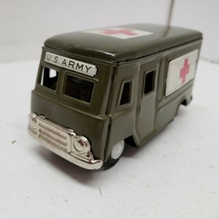 Vintage Japan Tin Litho Friction U.  S.  Army Ambulance Truck