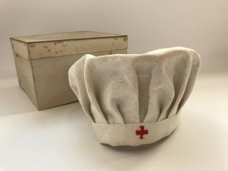 Ww2 Nurse Cap Hap Red Cross Rare White Woman Relief Uniform Japanese Vtg G253