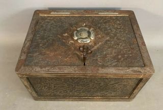 Antique Arts And Crafts Era Cast Iron Strong Box Old Safe Lock Chest