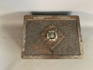 Antique ARTS and CRAFTS ERA Cast Iron STRONG BOX Old Safe Lock Chest 3