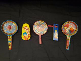Vintage All Event/new Years Noisemakers Us Metal Toy Mfg Co Kirchhof Set Of 5