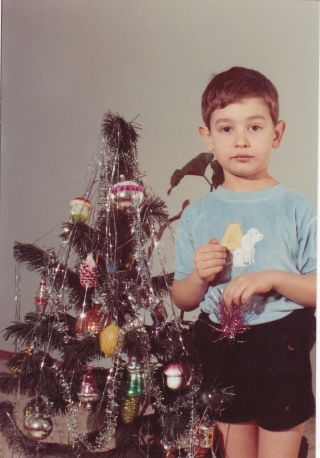 1990s Cute Little 4.  5 Yo Boy Andrey W/ Christmas Tree Old Vintage Russian Photo