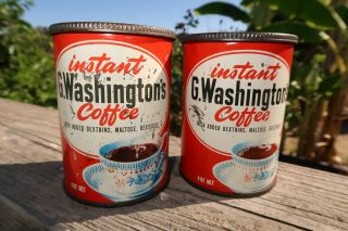 Vintage G.  Washington American Home Foods 4 Oz.  Instant Coffee Tin Can 2 Can Set