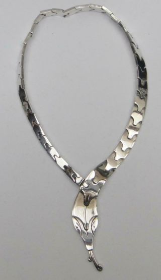 Unusual Vintage Articulated Mexican Sterling Silver Snake Necklace 155gm,  5.  5oz