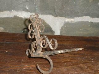 THE BEST 18th C Antique Wrought Iron Colonial American Betty Lamp Lighting Spike 3