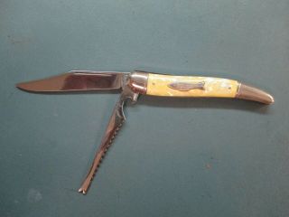 Vintage Imperial Fish Pocket Knife W/ Scaler U.  S.  A.