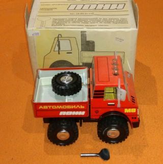 Vintage Collectible Ussr Russian Soviet Die - Cast Wind Up Tin Cargo Truck Toy