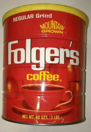 Vintage Folgers Coffee Tin Can 3 Pound 48oz