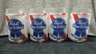 Set Of 4 Pabst Blue Ribbon Bar Glasses Pbr Can Beer Glass Barware