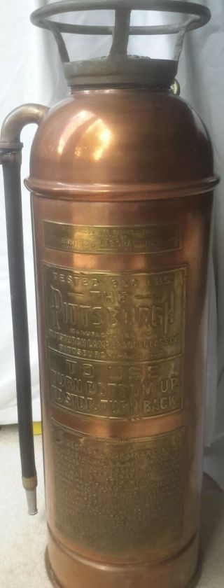 Vintage The Pittsburgh Brass Copper Fire Extinguisher W Acid Cage And Bottle