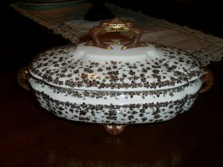 Antique 19th Century Royal Worcester Brown Trailing Tansferware Ivy Covered Bowl