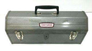 Vintage Craftsman Gray Metal Hand Carry Toolbox Hip Tombstone Style Crown Logo