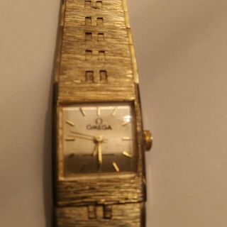 Vintage Omega Watch 14k Solid Gold Square Wind - Up Watch With Mesh Band