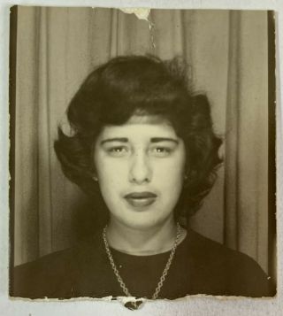 Half Mast Eyes & Voluptuous Lips Woman In The Photobooth,  Vintage Photo Snapshot