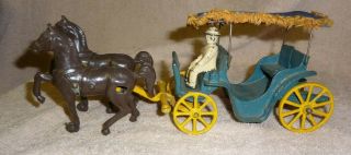 Vintage Stanley Toys Cast Metal Horse Drawn Carriage Buggy Wagon Driver