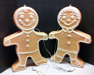 (2) Vintage Gingerbread Boy Girl Blow Mold Union Products Christmas 24 " 2 Sided