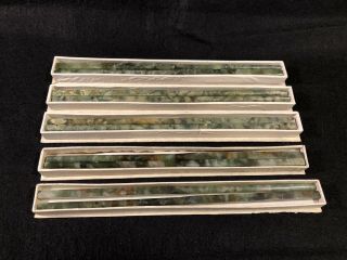 5 Pairs Of Vintage Chinese Green Jade Carved Asian Chopsticks In Gift Boxes