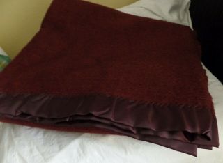 Vintage Chatham 90 " X 90 " Dark Maroon 100 Wool Bed Blanket Made In The Usa