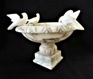 Vintage Italian Carved Alabaster Marble Bird Bath Centerpiece Pedestal Bowl Lrg