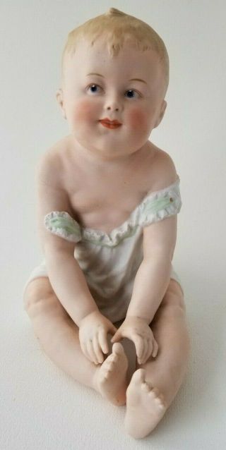 Antique 1894 Gebruder Heubach Bisque Porcelain Piano Baby Figurine Vintage 8 "