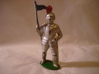 Vintage Cast Metal 4 " Knight With Flag Toy