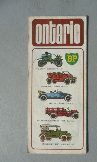 1972 Ontario Road Map Bp Gas Oil Canada Old Cars
