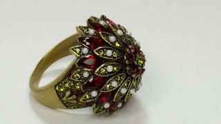 Vintage Heidi Daus Domed Ring Blossom Starburst Poinsettia Christmas Pearls Ruby