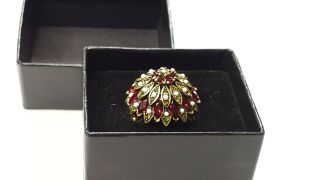 Vintage Heidi Daus Domed Ring Blossom Starburst Poinsettia Christmas Pearls Ruby 2