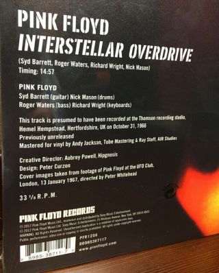 Pink Floyd “Interstellar Overdrive” 12” Single - Vinyl,  Poster,  Postcard 2017 RSD 2