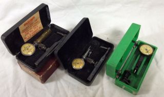 Three Vintage Machinist Lathe Tool Dial Indicators Starrett 711f Federal