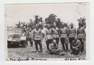 Ww2 Bulgarian Officers Pose To Staff Car Military Field Photo (2306)