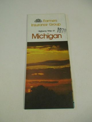 Vintage 1978 Farmers Insurance Group Michigan State Highway Travel Road Map Y6