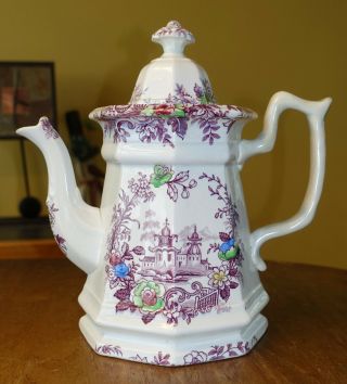 Antique Transferware Polychrome Ironstone Staffordshire Teapot Wedgwood Tyrol