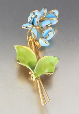 Vintage 50’s Green & Blue Enamel Flower Pin Brooch Hattie Carnegie