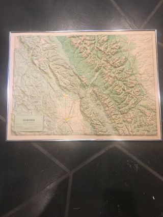 Vintage Hubbard Scientific Raised Relief Map Glacier National Park Framed 25x19 "