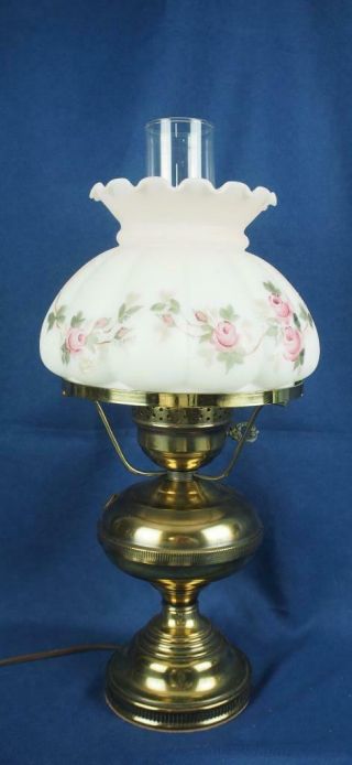 Vintage Brass And Glass Fenton Hand Painted Artist Signed Lamp