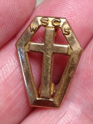 10 K Gold Protestant Cross Lapel Pin - Wscs Women’s Society Christian Service