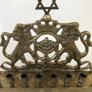 Antique Vintage Jewish Lions Of Judea Solid Brass Footed Menorah Star Of David
