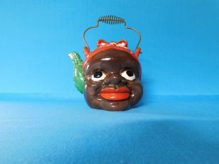 Vintage Black Americana Aunt Jemima Ceramic Porcelain Tea Pot Wire Handle