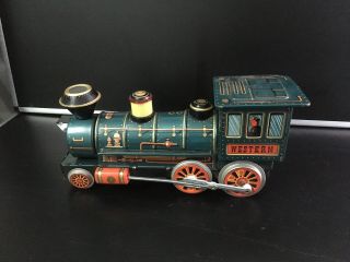 Vintage Tin Trade Mark Modern Toys Western Train Engine Locomotive Made In Japan