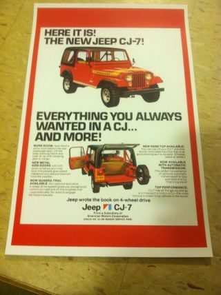 Vintage 1977 Jeep Cj7 Advertisement Poster Home Decor Man Cave Gift