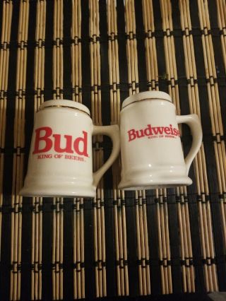 Rare Usa Bud Budweiser Pair Budweiser Brand Mini Stein Official Product Ceramic